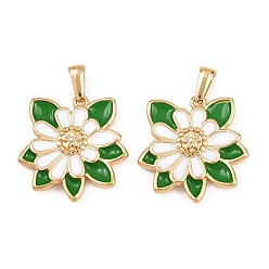 Зеленый 304 нержавеющей стальной эмали подвески, цветок, золотые, зелёные, 25.5x25.5x5 мм, отверстие : 7.5x3 мм