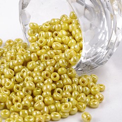 Yellow Glass Seed Beads, Opaque Colors Lustered, Round, Yellow, 3mm, Hole: 1mm, about 10000pcs/pound