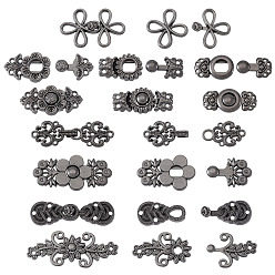 Черный Цвет Металла 16 пары 8 стильные литые регулируемые булавки для джинсов, подтяжка талии, швейные застежки для аксессуаров к одежде, металлический черный , 27~47x12.5~20.5x2.5~5 мм, 2 пары / стиль