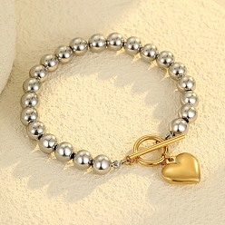 Золотой & Цвет Нержавеющей Стали 304 из нержавеющей стали шарм браслеты, браслеты из шариковой цепи для женщин, сердце, золотые и нержавеющая сталь цвет, 7-1/8 дюйм (18 см)