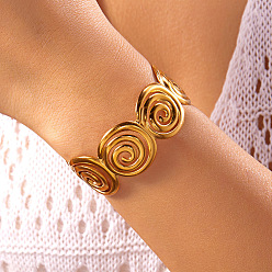 Плоский Круглый 304 из нержавеющей стали манжеты браслеты, широкие браслеты для женщин, реальный 18 k позолоченный, плоско-круглые, внутренний диаметр: 2-3/8 дюйм (6 см)