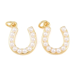 Прозрачный Латунные подвески с АБС-пластиком и жемчугом, подковы прелести, долговечный, стойки покрытие, без свинца и без кадмия, прозрачные, 17x14x4 мм, Перейти кольцо: 5x1 мм, внутренний диаметр: 3 мм