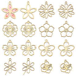 Золотой 16 шт 8 стили 201 подвески из нержавеющей стали, лазерная резка, цветочный шарм, золотые, 14~21x12.5~19.5x1 мм, отверстие : 1~1.5 мм, 2 шт / стиль