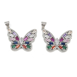 Платина Латунные микро проложить кубического циркония подвески, без кадмия и без свинца, бабочка, платина, 20.5x25x3 мм, отверстие : 4x3 мм