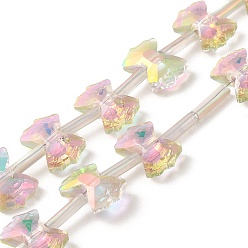 Pink Гальванические стеклянные бусины, с полным покрытием цвета радуги, граненые, бантом, розовые, 10x7x3.5 мм, отверстие : 0.9 мм, около 49~51 шт / нитка, 18.90~20.47 дюйм (48~52 см)