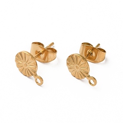 Настоящее золото 18K Ионное покрытие (ip) 304 детали серьги-гвоздики из нержавеющей стали, с 316 штифтом из нержавеющей стали и горизонтальными петлями, плоско-круглые, реальный 18 k позолоченный, 9.5x7 мм, отверстие : 1.2 мм, штифты : 0.8 мм