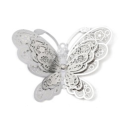 Бабочка 304 хрустальные стразы из нержавеющей стали 3 подвески-соединители в виде насекомых, гравированные металлические украшения, цвет нержавеющей стали, бабочка, 67x89x7 мм, отверстия : 2.5 mm и 3 мм