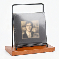 Седло Коричневый Деревянные подставки для пластинок, держатель виниловой пластинки, с фурнитурой из черного железа, прямоугольные, седло коричневый, готовое изделие: 20x9x20 см