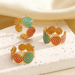 Золотой 304 открытые кольца-манжеты из нержавеющей стали для женщин, круглые, с эмалью, золотые, 6.5~11 мм, размер США 7 1/4 (17.5 мм)