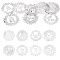 Couleur Acier Inoxydable 8 pièces 8 styles 201 breloques/maillons de connexion en acier inoxydable, embellissements en métal gravé, formes mixtes, anti-ternissement, couleur inox, 96.5~102x97~102x0.3mm, Trou: 1.8~2.5mm, 1 pc / style