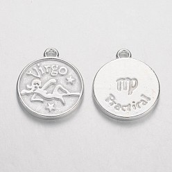 Silver Tibetan Style Alloy Pendants, Cadmium Free & Lead Free, Flat Round with Mixed Constellation/Zodiac Sign, Silver Color Plated, 20x17x2mm, Hole: 2mm, about 175pcs/500g
