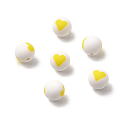 Желтый Бусины из полимерной глины , круглые с сердца шаблона, желтые, 8 мм, отверстие : 1.5 мм