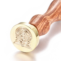 Oro Sello de sello de cera de latón, con mango de madera, para decoración de postes, fabricación de tarjetas de bricolaje, patrón temático mágico, dorado, 90x26 mm