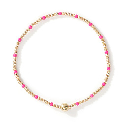 Темно-Розовый Браслеты из стеклянных бусин и бусин CCB, составные браслеты для женщин, темно-розовыми, 7-7/8 дюйм (20 см), внутренний диаметр: 6-1/2 дюйм (16.5 см)