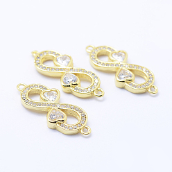 Золотой Латунные микро проложить кубических ссылки циркония, прозрачные, без свинца, без никеля и без кадмия, бесконечность с сердцем, золотые, 24x9x3 мм, отверстие : 1 мм