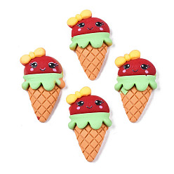 Sandy Brown Opaque Resin Cabochons, Rubberized Style, Imitation Food, Ice Cream Cone with Bowknot, Sandy Brown, 29.5~31x17~18x6~7mm