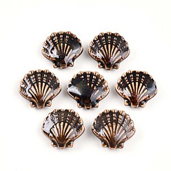 Coconut Brown Handmade Porcelain Beads, Fancy Antique Glazed Porcelain, Shell Shape, Coconut Brown, 25~27x27~29.5x10.5~12mm, Hole: 2mm