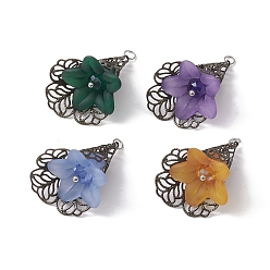 Mixed Color Alloy Acrylic Pendants, with Glass, Flower, Mixed Color, 28x22.5x19.5mm, Hole: 2mm, 4pcs/set