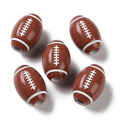 Saddle Brown Spray Printed Opaque Acrylic European Beads, Large Hole Beads, Rugby, Saddle Brown, 15.5x11mm, Hole: 4mm, about 500pcs/500g