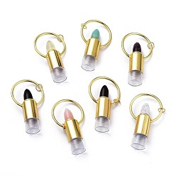 Gemischte Stein Lippenstiftform natürliche gemischte Edelsteinparfümflasche, mit Glasrollerball, 304 Edelstahlfunde und Biegeringe, golden, 63.5~66x36~38x16 mm, Bohrung: 6.3 mm, Kapazität: 2 ml (0.06 fl. oz)