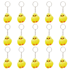 Yellow Cute Water Mink Mini Fur Chicken Pendant Bag Keychain, with Iron Findings, Yellow, 12cm