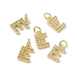 Letter E Real 18K Gold Plated Brass Micro Pave Clear Cubic Zirconia Charms, with Jump Ring, Letter.E, 11.5x7x2.5mm, Hole: 3.4mm