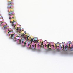Multi-color Plated Electroplate Glass Beads Strands, Full Plated, Faceted, Rondelle, Multi-color Plated, 2.5x1.5mm, Hole: 0.5mm, about 197~201pcs/strand, 12.9 inch(33cm)