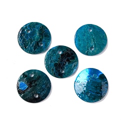 Морской Синий Окрашенные распылением подвески из натуральной ракушки акойя, диск, Marine Blue, 13x1.2 мм, отверстие : 1 мм