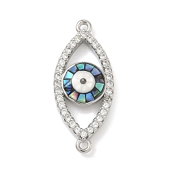 Платина Подвески-коннекторы с прозрачными кубическими циркониями и эмалью в виде коннектора "лошадиный глаз" из латуни, с естественной оболочке, долговечный, стойки покрытие, чёрные, платина, 25.5x11x4 мм, отверстие : 1.2 мм