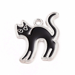Платина Подвески из эмали и сплава, кошачье очарование, платина, 21.5x19x1 мм, отверстие : 2 мм