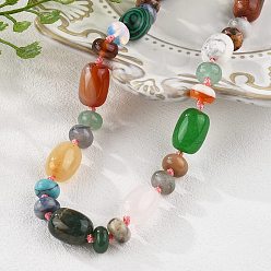 Смешанные камни Натуральные и синтетические драгоценные камни из бисера ожерелья, с застежками сплава омаров, баррель, 18.1 дюйм ~ 18.5 дюйм (46~47 см), ствола: 14x10 мм