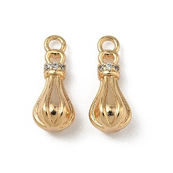 Настоящее золото 18K Подвески из латуни с микропаве из прозрачных кубических цирконий с рифленой отделкой, долговечный, слеза, реальный 18 k позолоченный, 15.5x6x5.5 мм, отверстие : 1.6 мм