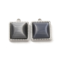 Черный 304 прелести нержавеющей стали, с кошачий глаз, Сакурные прелести, реальный 14 k позолоченный, чёрные, 14.5x12x5.3 мм, отверстие : 1.4 мм