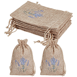 Светло-коричневый Мешочки для хранения из льна с лавандовым принтом, на завязках., прямоугольные, загар, 15x10x0.45 см