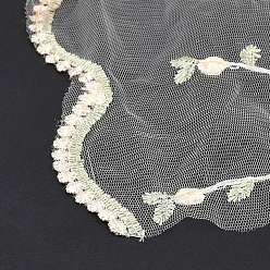 Pink Embroidery Flower Polyester Lace Trim, for Costume Decoration, Pink, 53-1/2 inch(1360mm), about 1.94 Yards(1.77m)/pc