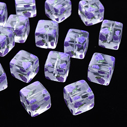 Traube Transparent bedruckten Acryl-Perlen, Quadrat mit Fruchtmuster, Traubenmuster, 16x16x16 mm, Bohrung: 3 mm