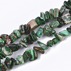 Green Natural Imperial Jasper Beads Strands, Dyed, Chips, Green, 4~18x4~15x1~10mm, Hole: 1mm, about 88~100pcs/strand, 15.3 inch~15.7 inch