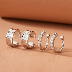 Платина 2 пары латунных серег-манжет с микропаве из прозрачных кубических цирконий, c-образный, платина, 2~4 мм