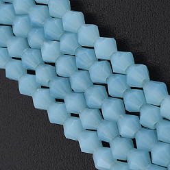 Светло-Голубой Граненые конус опал бусины нити, Небесно-голубой, 4x4 мм, отверстие : 1 мм, около 92~96 шт / нитка, 13.78~14.37 дюйм