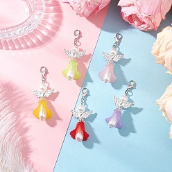 (52) Непрозрачная лаванда Акриловые подвесные украшения, ангел, с абс пластмассовой имитационной жемчужиной, сплав и железо в тибетском стиле, разноцветные, 54 мм