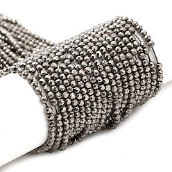 с Покрытием Серебра Стеклянные бусины с гальваническим покрытием , полное покрытие, граненые круглые, со серебряным покрытием, 3x2.5 мм, отверстие : 0.7 мм, около 130~135 шт / нитка, 33~36 см