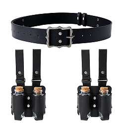 Black PU Leather Waist Belt with Cork Glass Potion Bottle, for Medieval Wizard Cosplay Accessories, Black, 1460x40.5x3mm