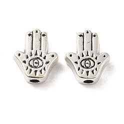 Antik Silber Farbe Tibetischer stil legierung perlen, cadmiumfrei und bleifrei, Hamsa Hand mit Auge, Antik Silber Farbe, 9x7.5x2.5 mm, Bohrung: 1.6 mm, ca. 1754 Stk. / 1000 g