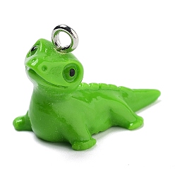 Зеленый лайм Подвески из смолы, с железной платиной петлей, ящерица, зеленый лайм, 17.5x12x24 мм, отверстие : 2 мм
