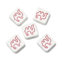 Красный Фарфоровые бусины ручной работы, квадрат и верблюд, пастельный фарфор, красные, 20x20x7 мм, отверстие : 2 мм