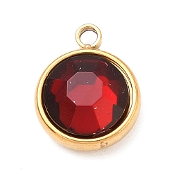 Сиамский 304 прелести нержавеющей стали, с акриловыми стразами, очарование камня, граненые, плоско-круглые, золотые, Сиам, 12x10x4.4 мм, отверстие : 1.3 мм