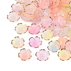 Mixed Color Plastic Bead Caps, 5-Petal Flower, Two Tone, Golden Metal Enlaced, Mixed Color, 10~11x10~11x4mm, Hole: 1.6mm, about 2140pcs/bag