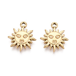 Настоящее золото 18K 304 подвески из нержавеющей стали, ионное покрытие (ip), очарование солнца, реальный 18 k позолоченный, 18x15x2.5 мм, отверстие : 1.6 мм