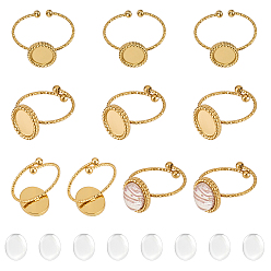 Настоящее золото 18K Наборы для самостоятельного изготовления овальных колец, включая 304 регулируемые кольца из нержавеющей стали, Кабошоны из стекла, реальный 18 k позолоченный, лоток : 10x8 мм, регулируемый, 8 шт
