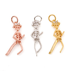 (52) Непрозрачная лаванда Кулоны из латуни на Хэллоуин с кубическим цирконием, с целью перехода в кольце, скелет человека, прозрачные, разноцветные, 24x7.5x3 мм, отверстие : 3.5 мм